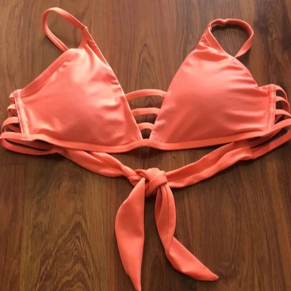 Live love dream salmon orange bikini top bathing suit strappy top. Size M